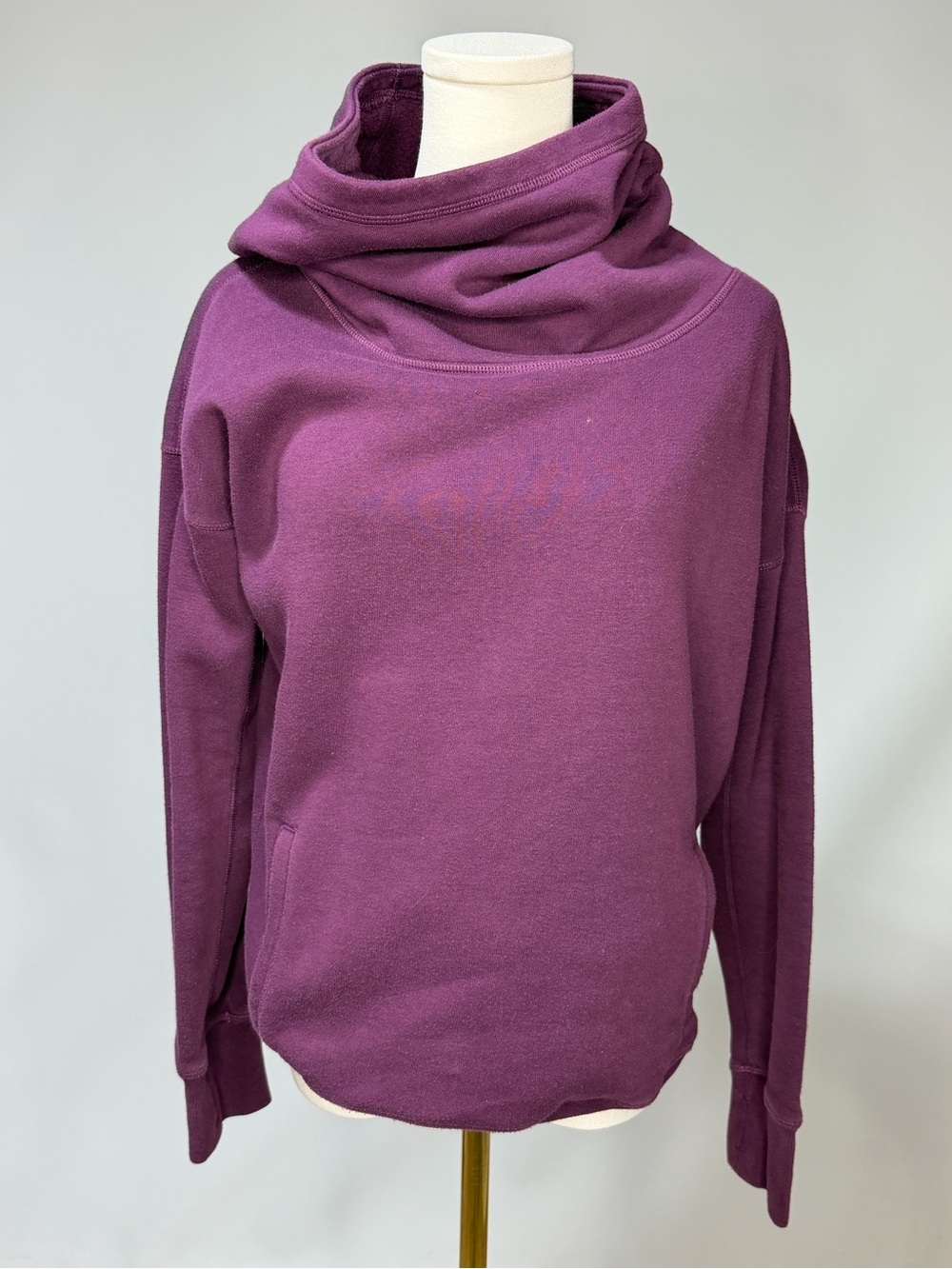Plum Cowl Neck Pullover Hoodie - Women's Cozy Sweatshirt